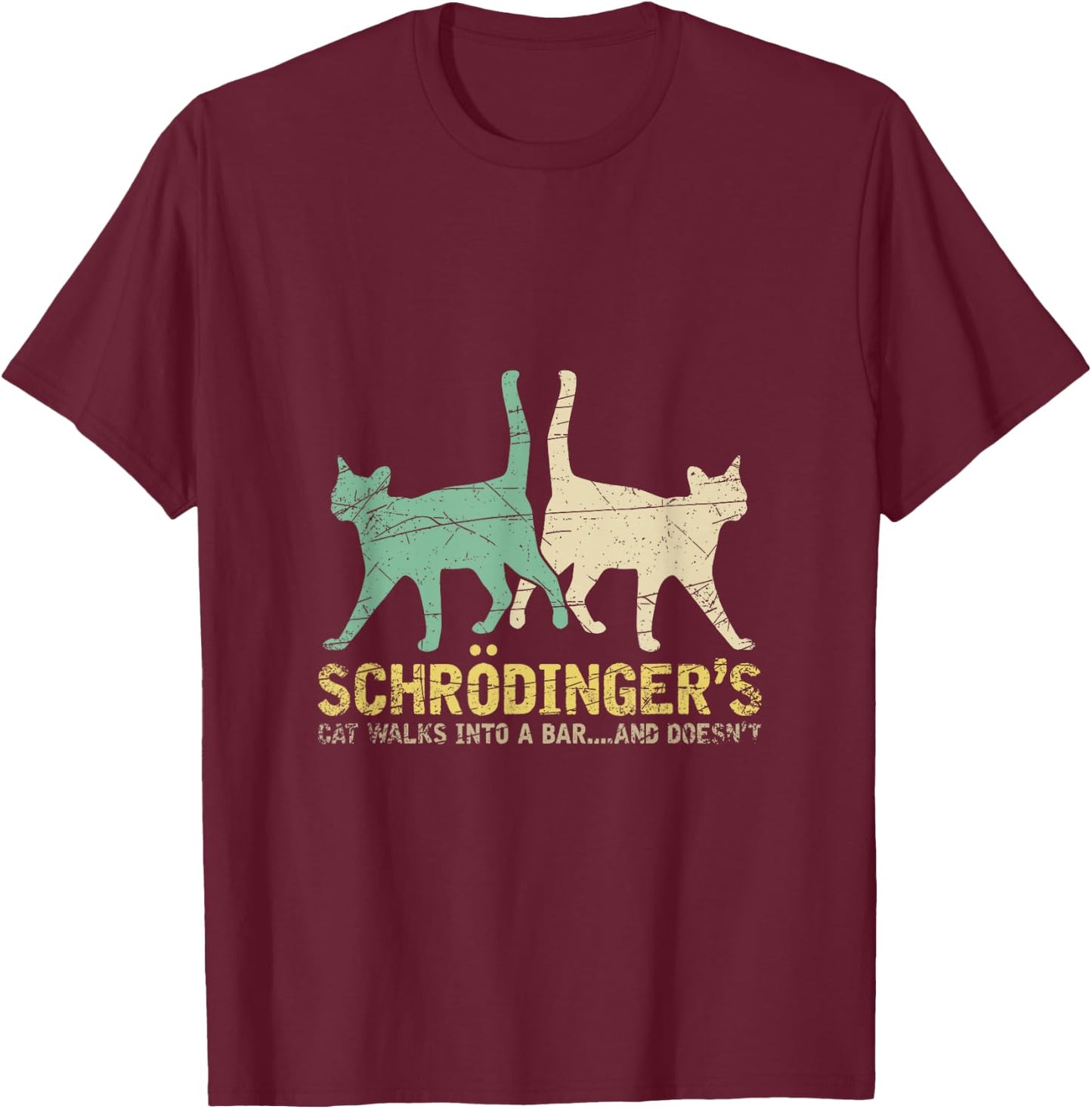 Schrodingers Cat Physics T-Shirt - T-Shirt | Maroon