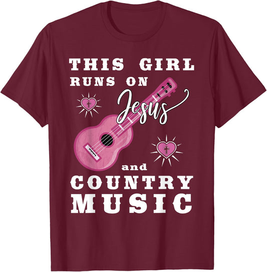 This Girl Runs On Jesus And Country Music Christian T-Shirt - T-Shirt | Maroon