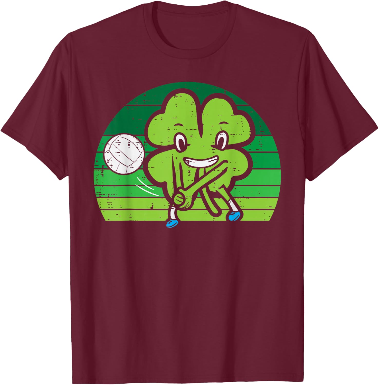 Shamrock Playing Volleyball St Patricks Day Boys Girls Kids T-Shirt - T-Shirt | Maroon