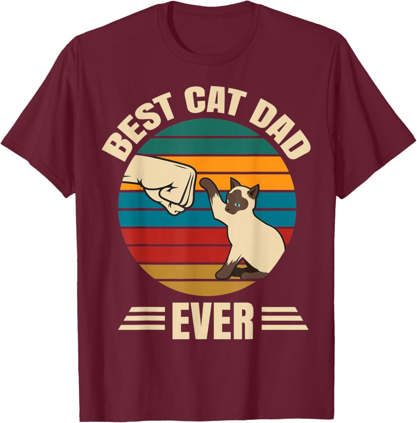 Best Cat Dad Ever with Siamese Cat - Funny Cute T-Shirt - T-Shirt | Maroon
