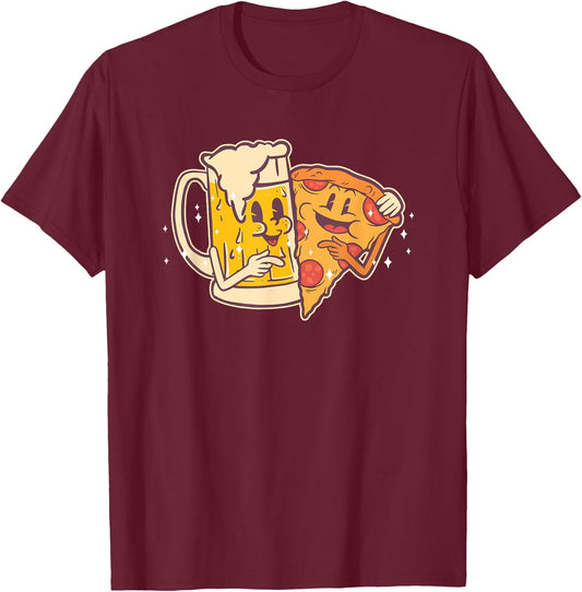 Beer and Pizza Cute Funny Best Friends Pizza T-Shirt - T-Shirt | Maroon
