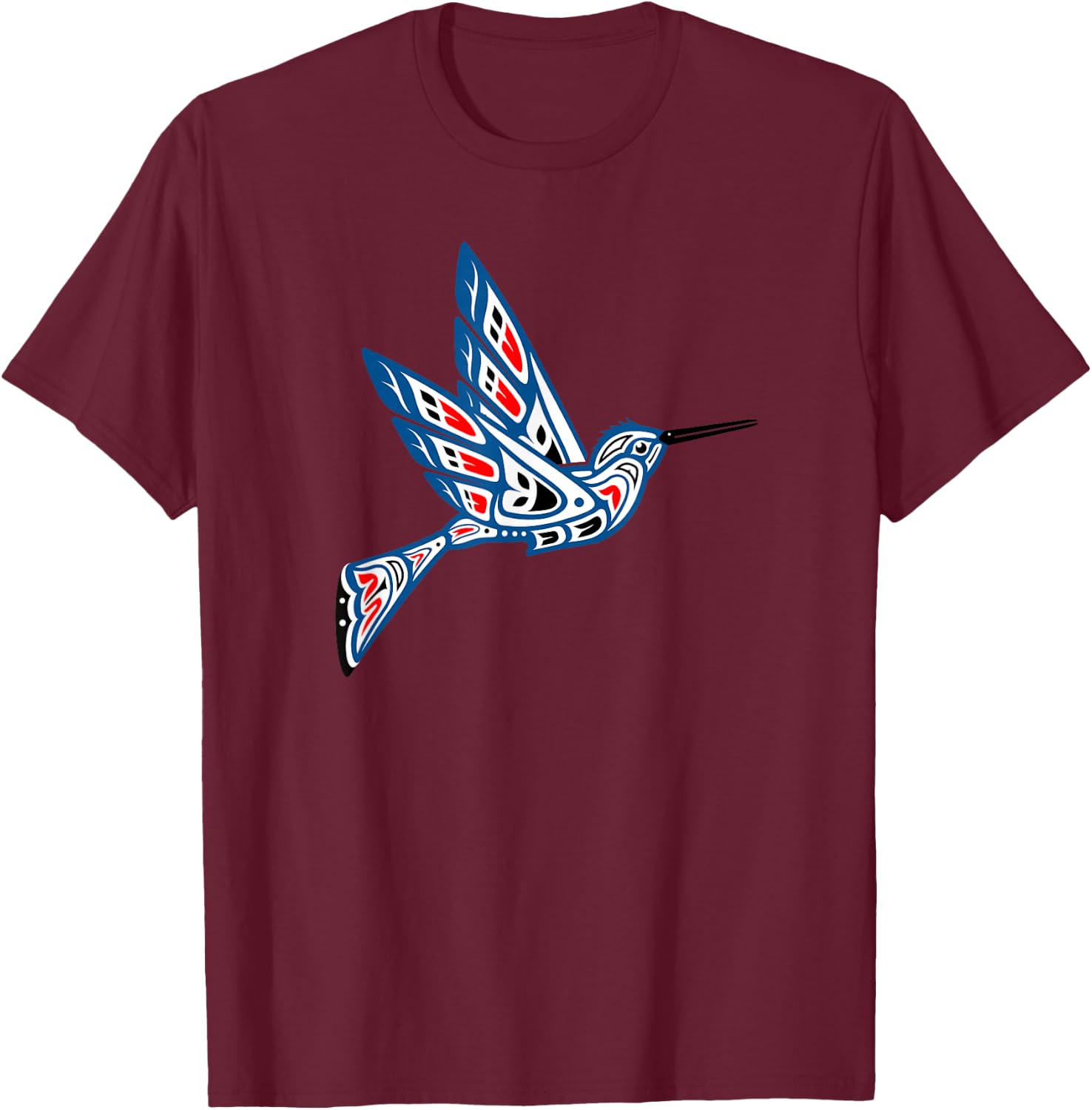 Hummingbird Native American Indian Pacific Northwest Art T-Shirt - T-Shirt | Maroon