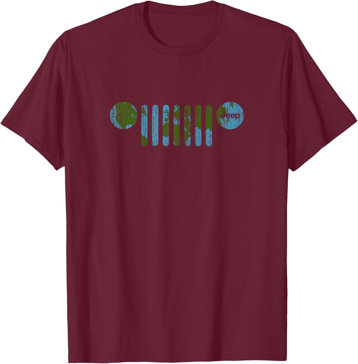 Jeep - There's Only One Earth, Jeep Grille T-Shirt - T-Shirt | Maroon
