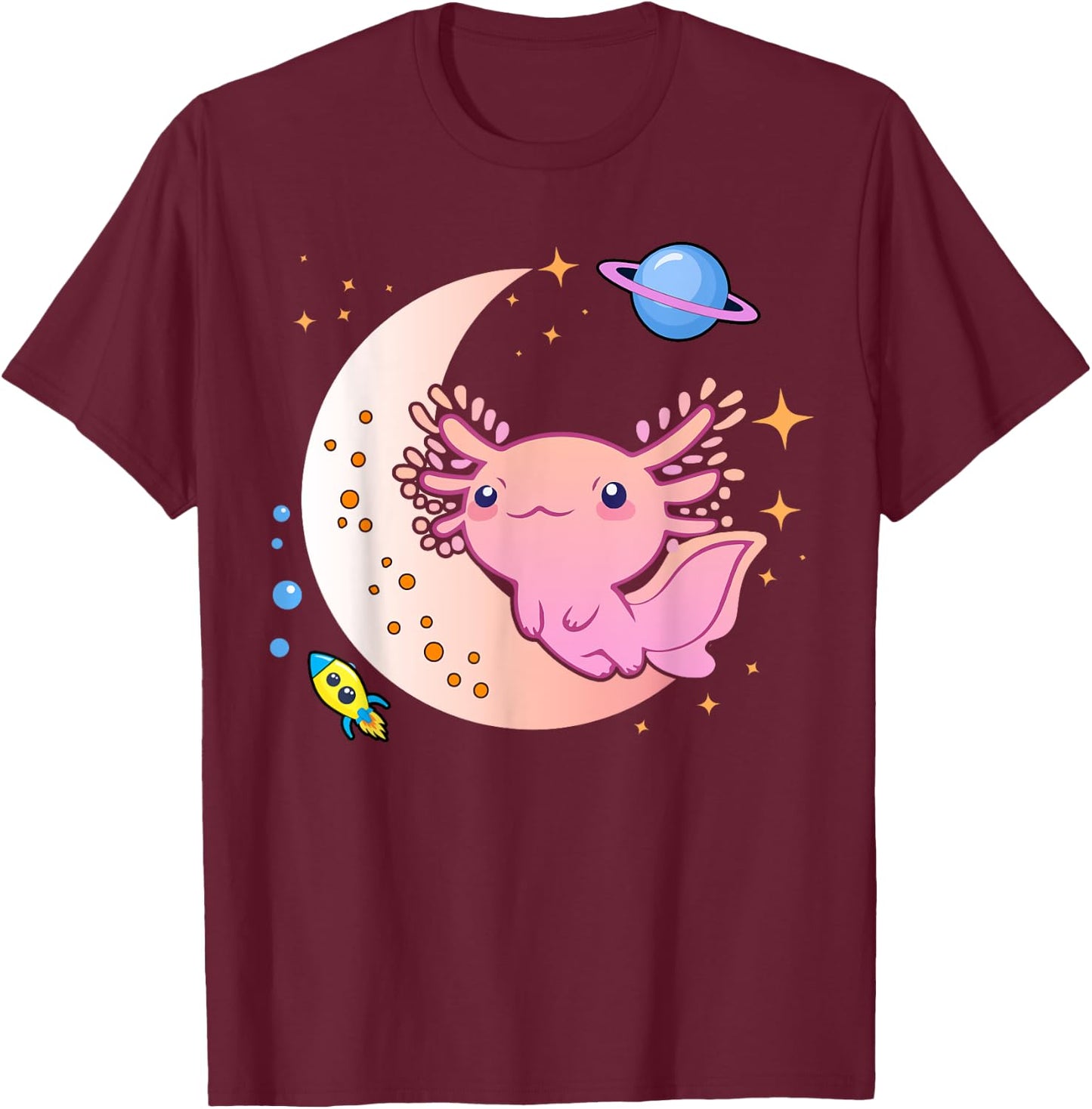 Cute Space Axolotl-Shirt Kids Teen Girl Kawaii Pastel Goth T-Shirt - T-Shirt | Maroon