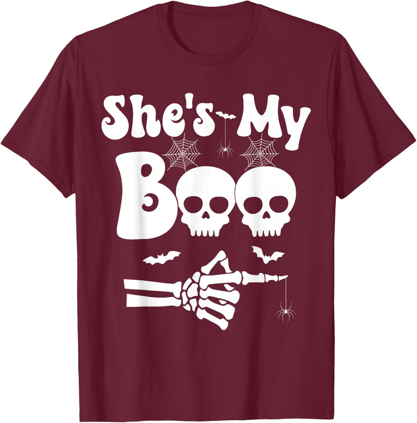 She’s My Boo Skeleton Couples Matching Couple Halloween T-Shirt - T-Shirt | Maroon
