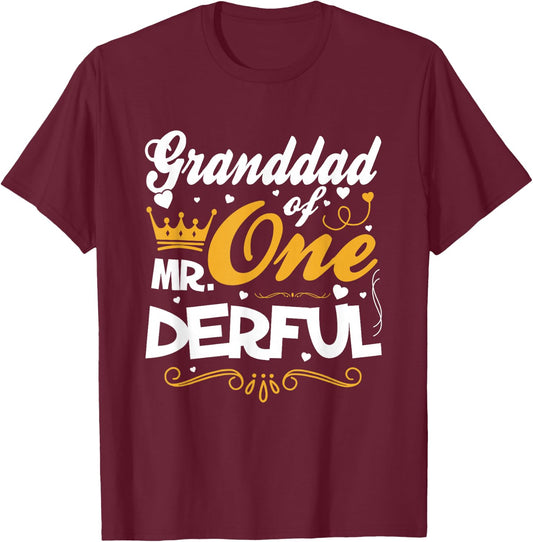 Granddad of Mr Onederful 1st Birthday One-Derful Matching T-Shirt - T-Shirt | Maroon