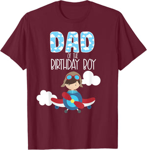 Dad Of The Birthday Boy Airplane Pilot Flying Family T-Shirt - T-Shirt | Maroon