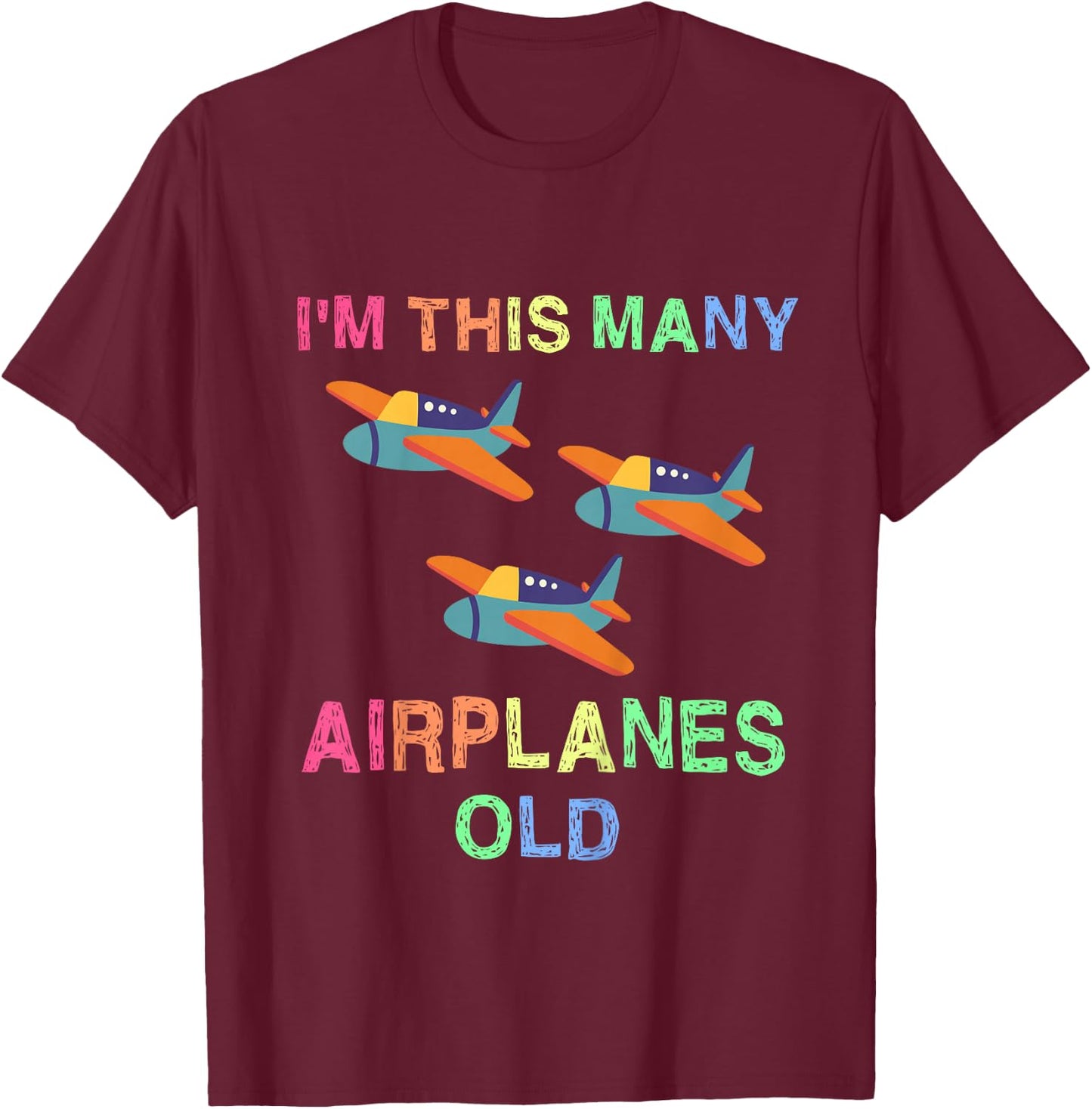 Im This Many Airplanes Old 3 Year Boy Girl Kid Birthday Idea T-Shirt - T-Shirt | Maroon