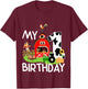 1st Birthday Shirt Farm Tractor Pig Horse Cow Chicken Cat for Kids T-Shirt - T-Shirt | Maroon
