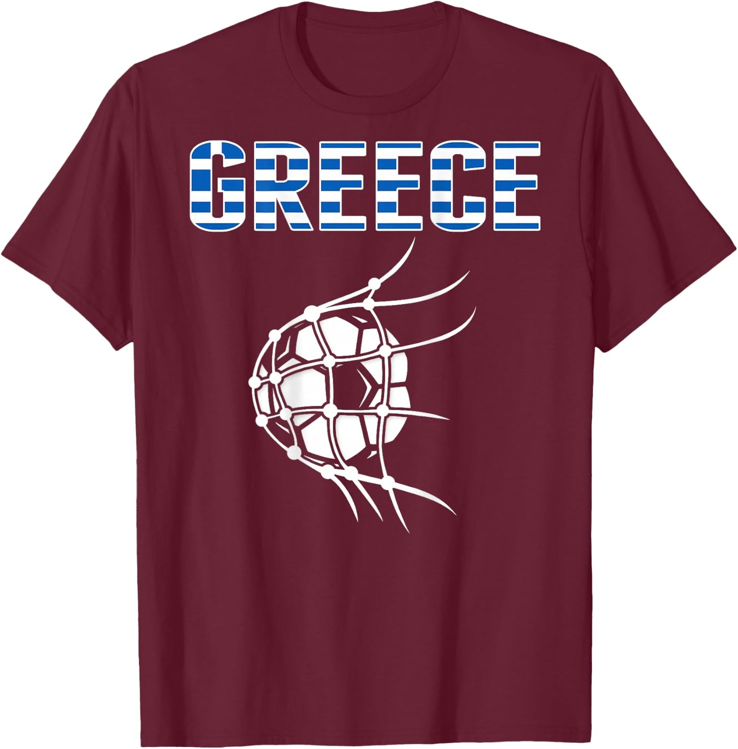 Greece Soccer Ball In Net Goal - Support Greek Football Team T-Shirt - T-Shirt | Maroon