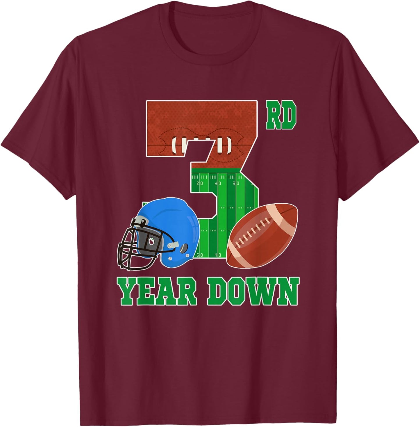 3rd Year Down Football Lover 3rd Birthday Boy Party T-Shirt - T-Shirt | Maroon
