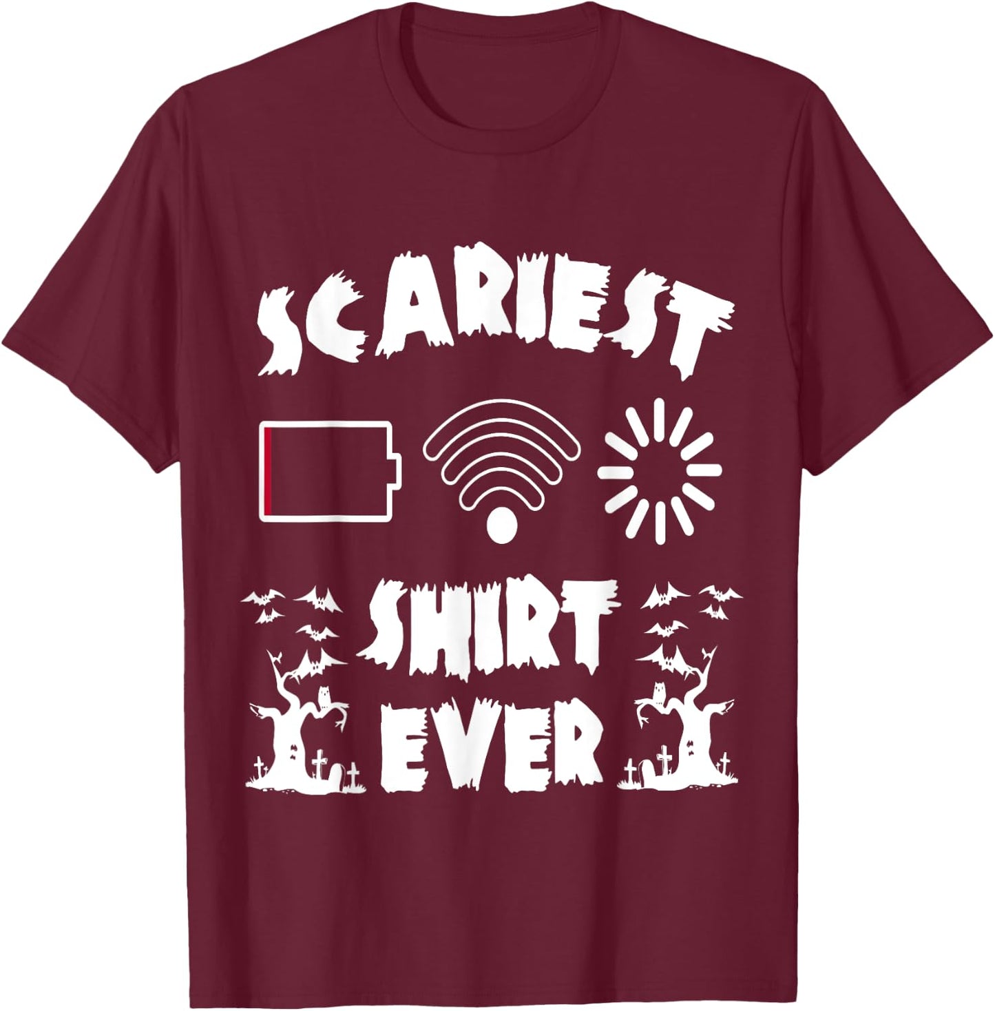 Funny Low Battery Halloween Computer Nerd Buffer Wifi Shirt T-Shirt - T-Shirt | Maroon