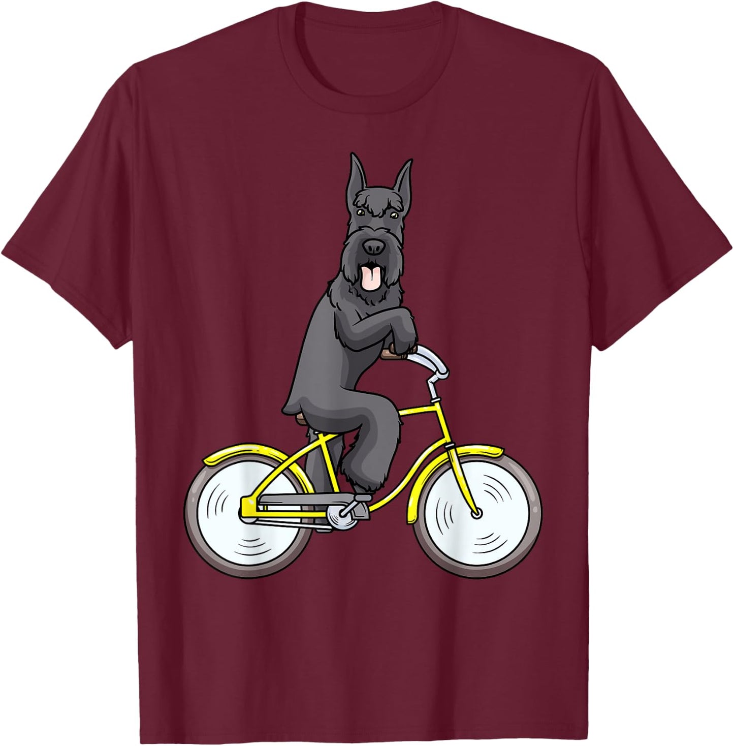 Giant Schnauzer Dog With Bike Riesenschnauzer T-Shirt - T-Shirt | Maroon