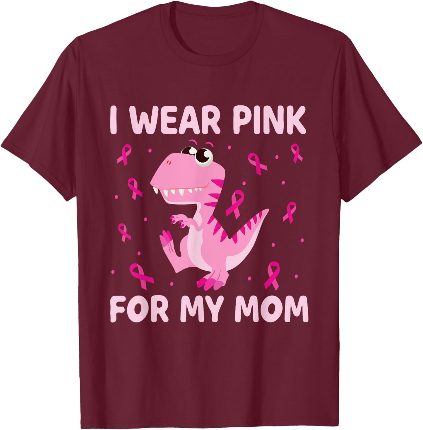 I Wear Pink For My Mom Dinosaur Breast Cancer Kids Boys T-Shirt - T-Shirt | Maroon