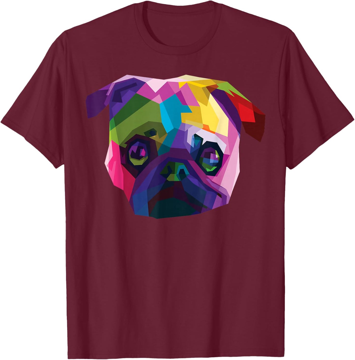 Cute Puppy Love Rainbow Pug Vibrant Color Dog T-Shirt - T-Shirt | Maroon
