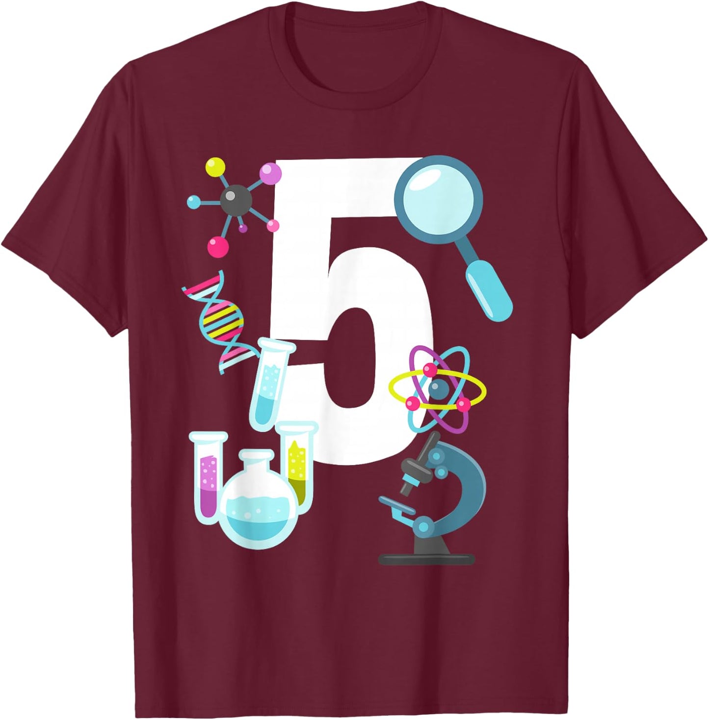 Science STEM 5 Year Old 5th Birthday Party Shirt Boys Girls T-Shirt - T-Shirt | Maroon