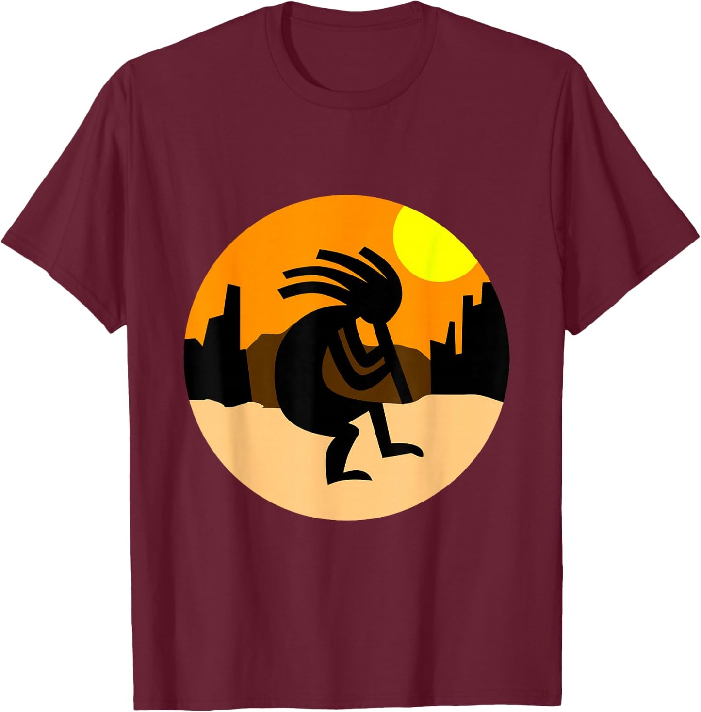 Kokopelli Native American Sunset T-Shirt - T-Shirt | Maroon