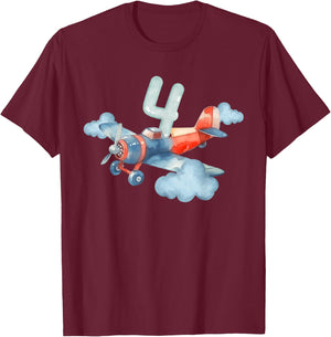 4th Birthday Boys Airplane Pilot 4 Year Old Boy T-Shirt - T-Shirt | Maroon