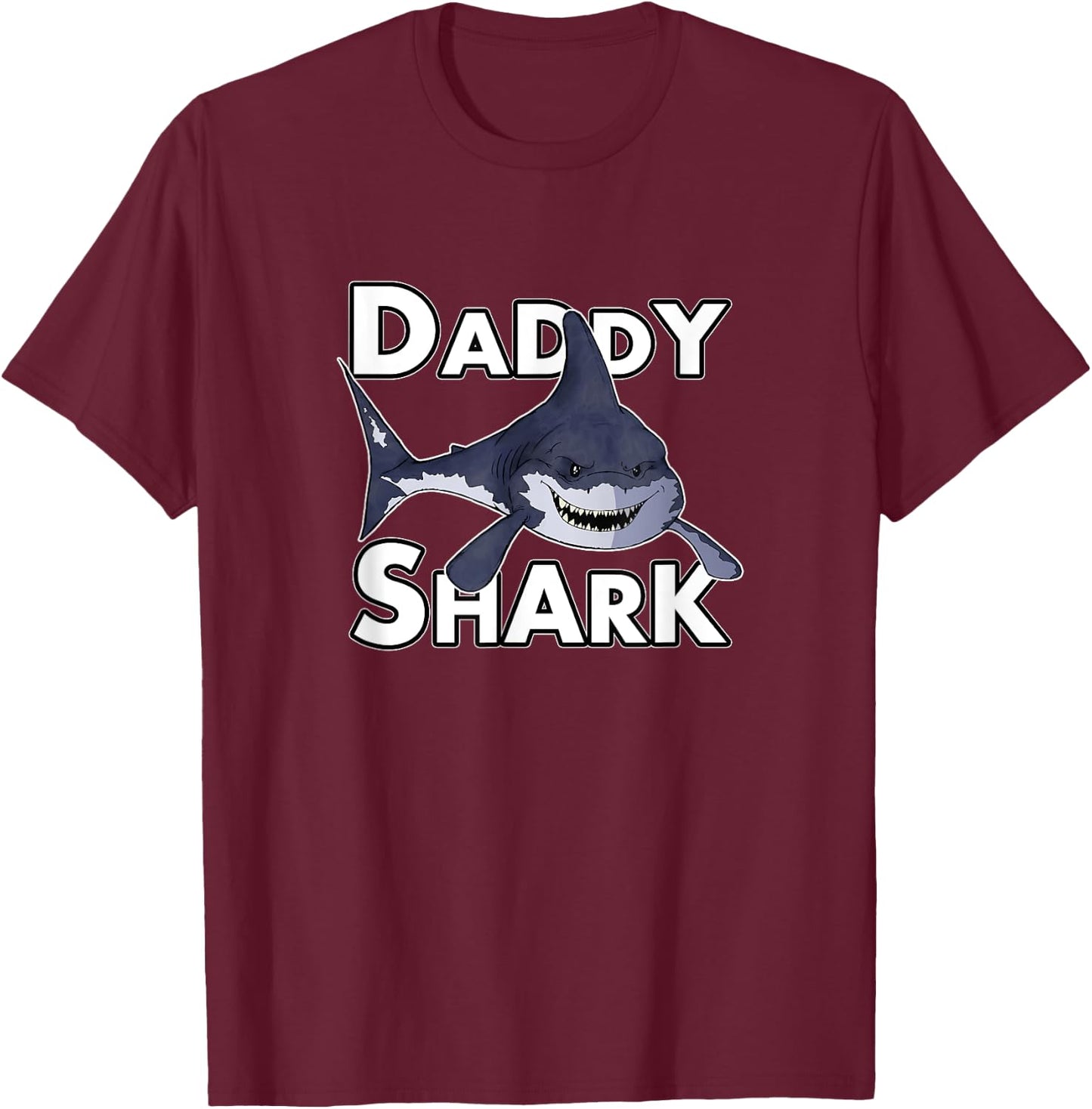 Daddy Shark Great White Funny Father's Day T-Shirt - T-Shirt | Maroon