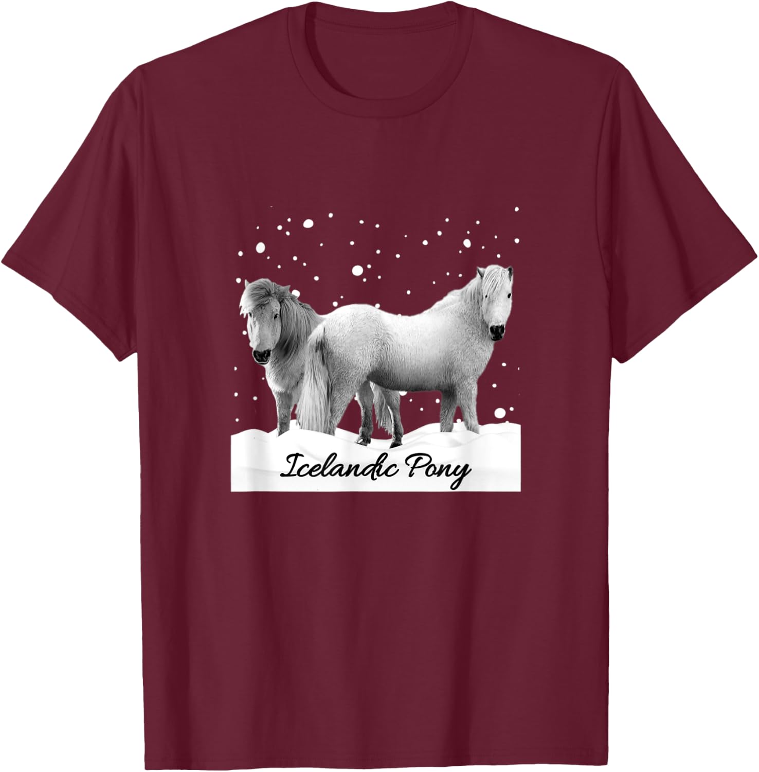 Icelandic Ponies Iceland Pony Horse Lovers Snow Design T-Shirt - T-Shirt | Maroon