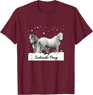Icelandic Ponies Iceland Pony Horse Lovers Snow Design T-Shirt - T-Shirt | Maroon