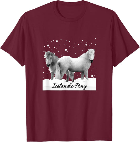 Icelandic Ponies Iceland Pony Horse Lovers Snow Design T-Shirt - T-Shirt | Maroon