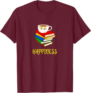 Coffee + Books = HAPPINESS T-Shirt - T-Shirt | Maroon