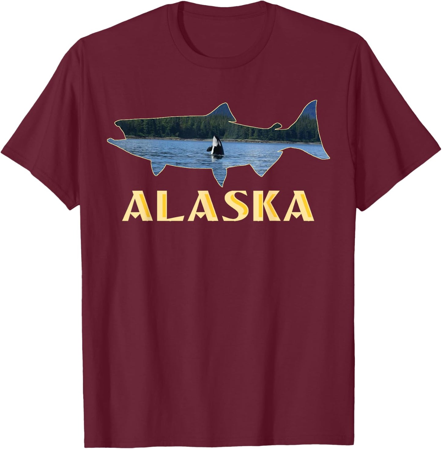 Alaska King Salmon Fishing Vacation Fisherman Orca Whale T-Shirt - T-Shirt | Maroon