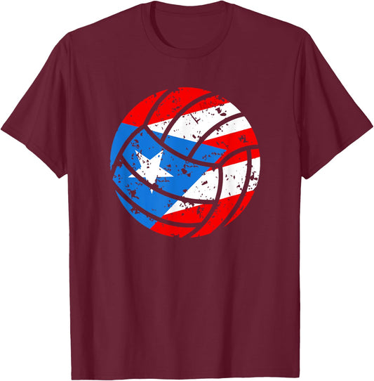 Puerto Rican Volleyball Proud Boricua Flag Puerto Rico T-Shirt - T-Shirt | Maroon
