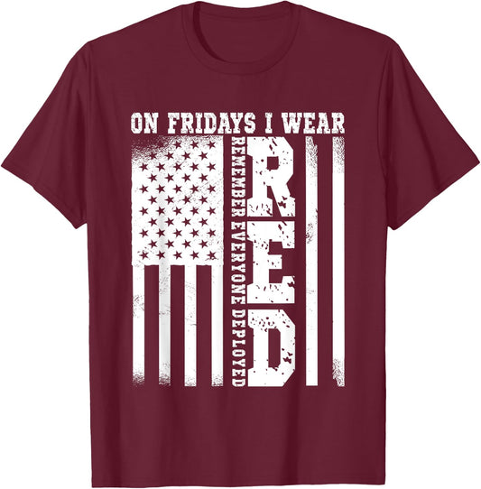 On Fridays I Wear Red USA Support American Troops T-Shirt - T-Shirt | Maroon