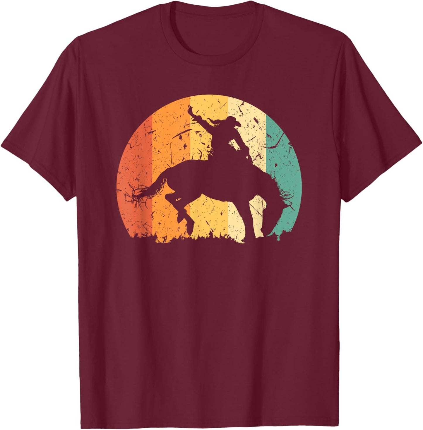 Bronc Riding Bucking Horse Rodeo Western Cowgirl Graphic T-Shirt - T-Shirt | Maroon