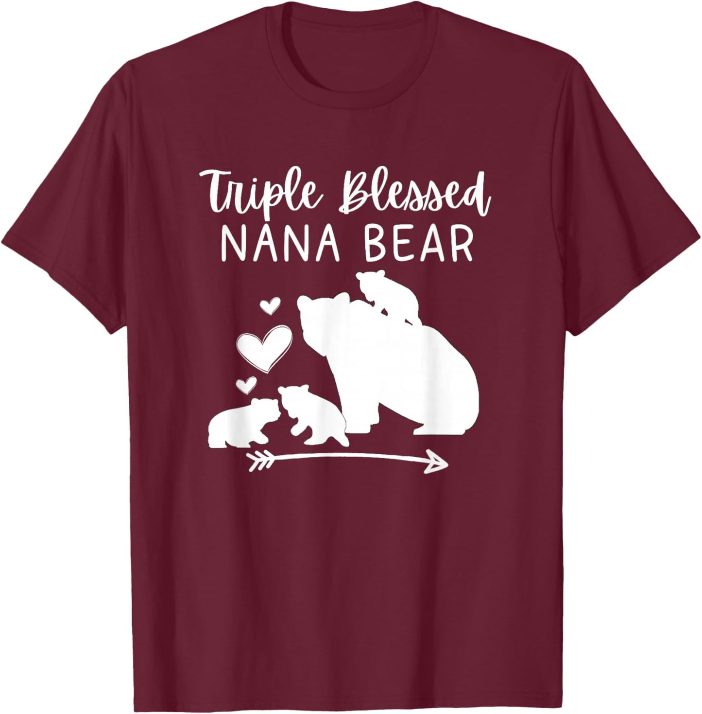 Triple Blessed Nana Bear For Grandmas With 3 Grandkids T-Shirt - T-Shirt | Maroon
