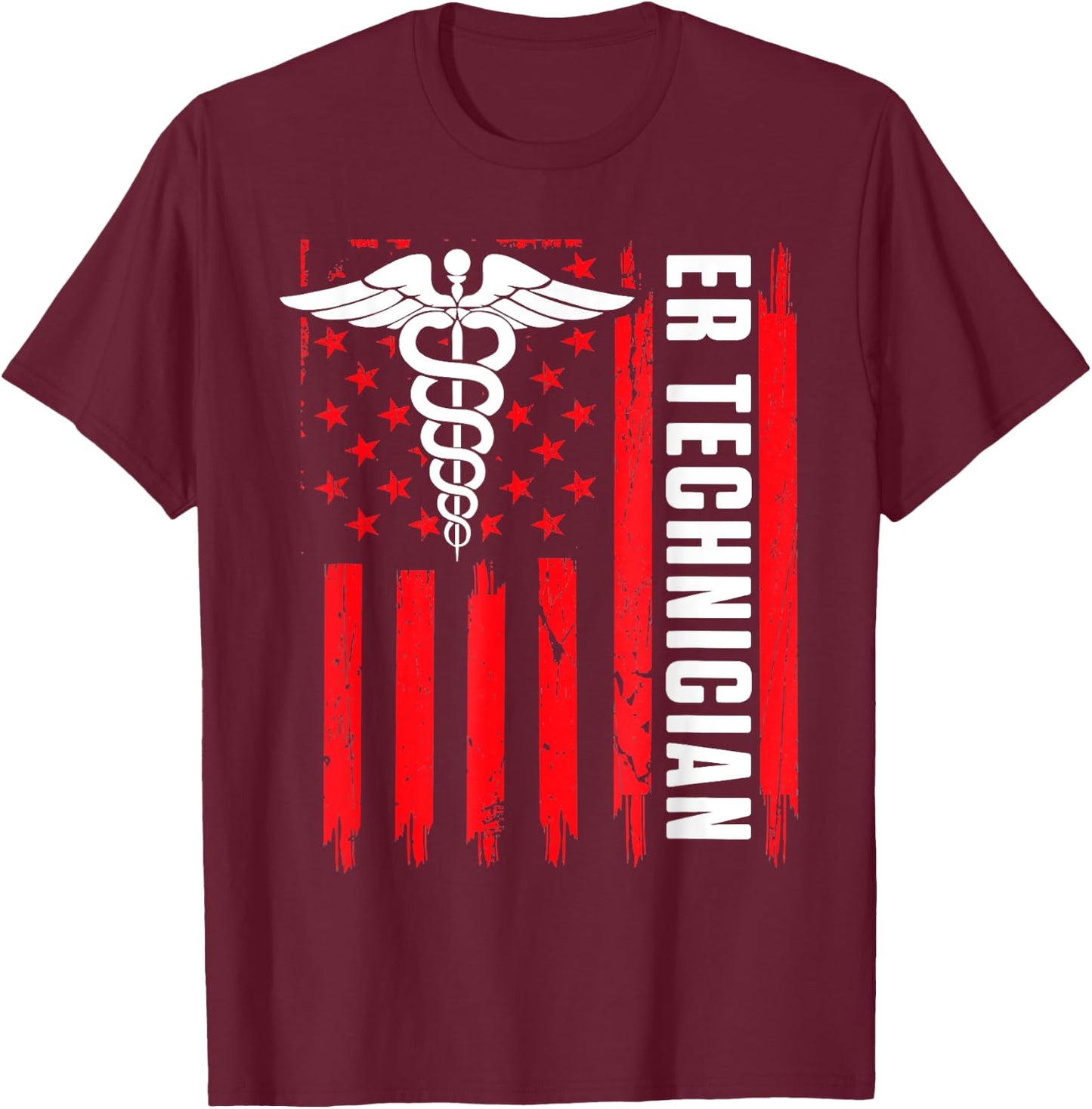 ER Technician Brain Emergency Room Tech American Flag Women Men T-Shirt - T-Shirt | Maroon
