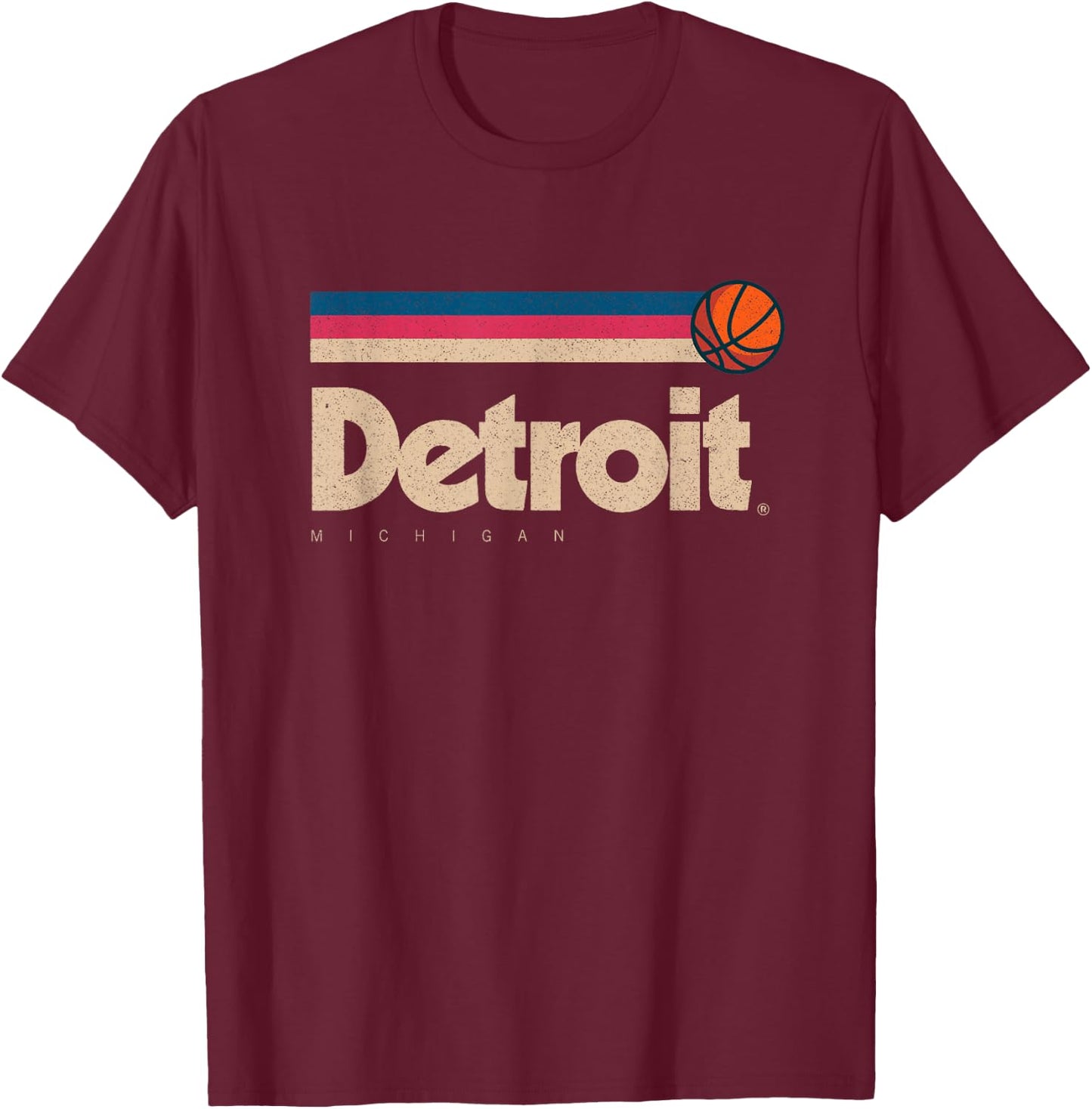 Blue Detroit Basketball B-Ball City Michigan Retro Detroit T-Shirt - T-Shirt | Maroon