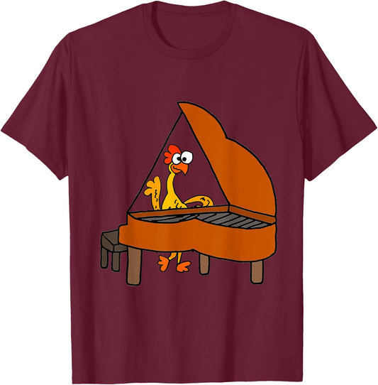 SmileteesMusic Funny Rubber Chicken Playing Piano T-Shirt - T-Shirt | Maroon