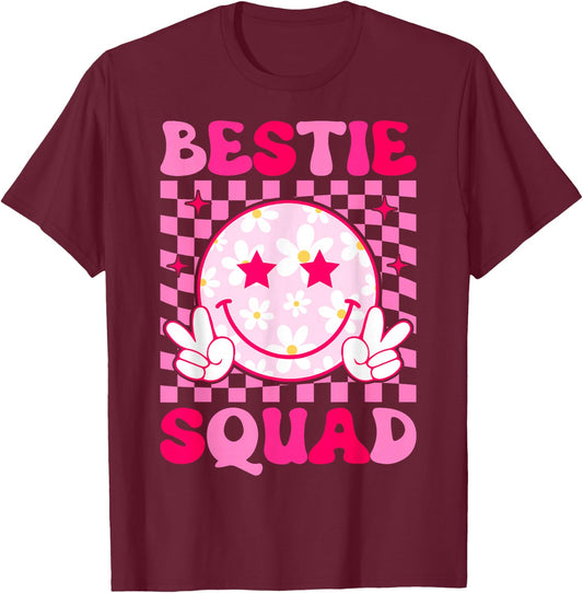 Groovy Bestie Squad Best Friend Matching Squad T-Shirt - T-Shirt | Maroon