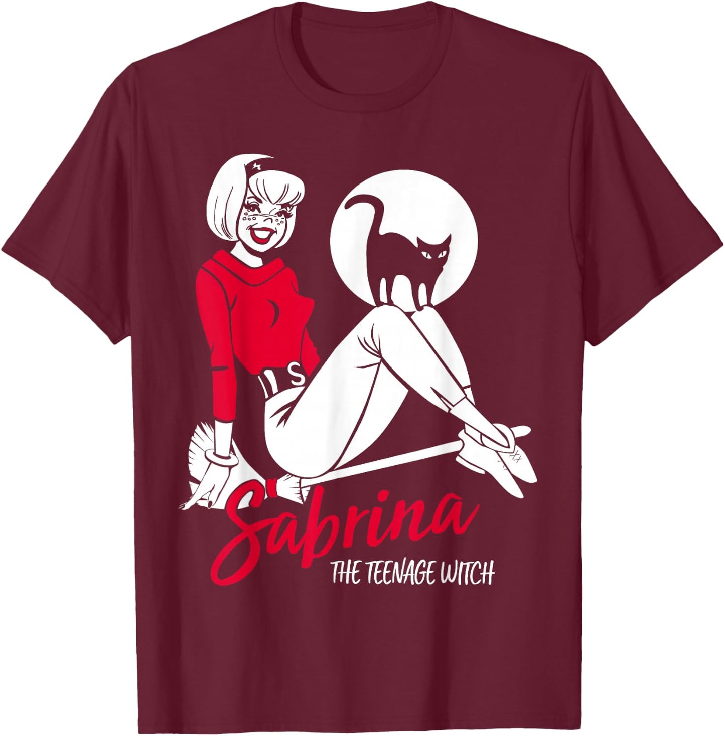 Sabrina The Teenage Witch on Broom T-Shirt - T-Shirt | Maroon