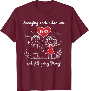 Annoying Each Other Since 1982 43rd Wedding Anniversary T-Shirt - T-Shirt | Maroon