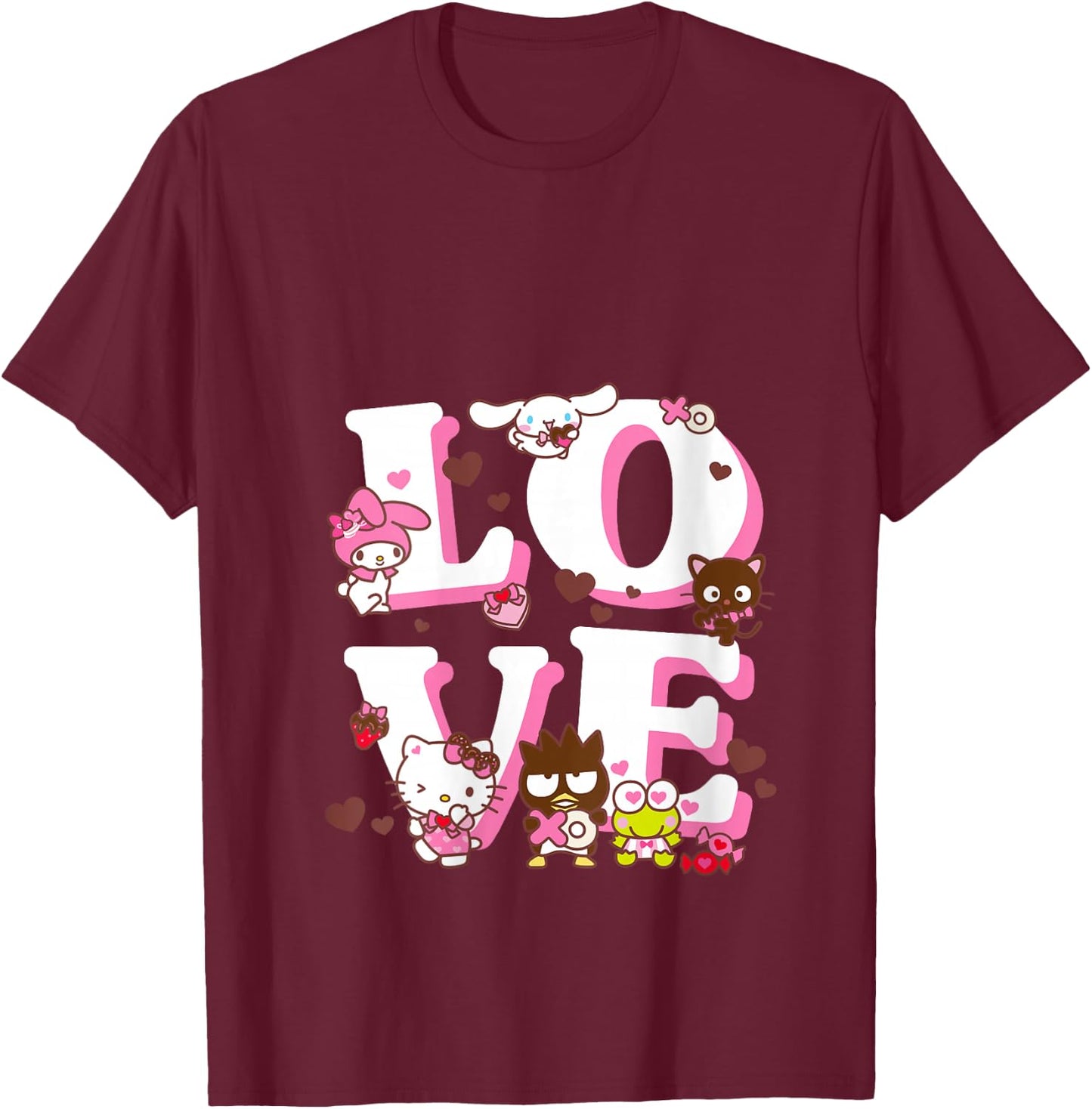 Women's Hello Kitty Valentine's Day Love Cute Sanrio Friends V-Neck T-Shirt - T-Shirt | Maroon