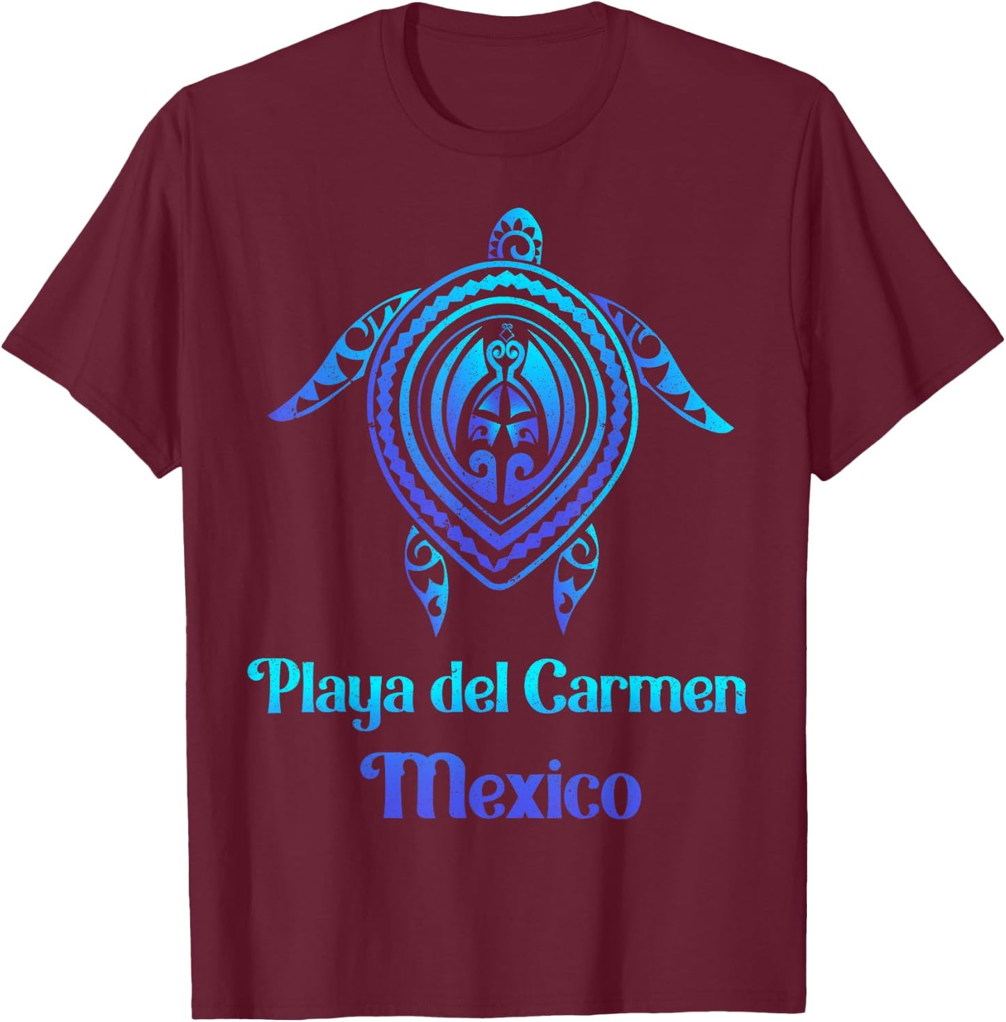 Playa Del Carmen Mexico Sea Turtle Tribal Tattoo Souvenirs T-Shirt - T-Shirt | Maroon