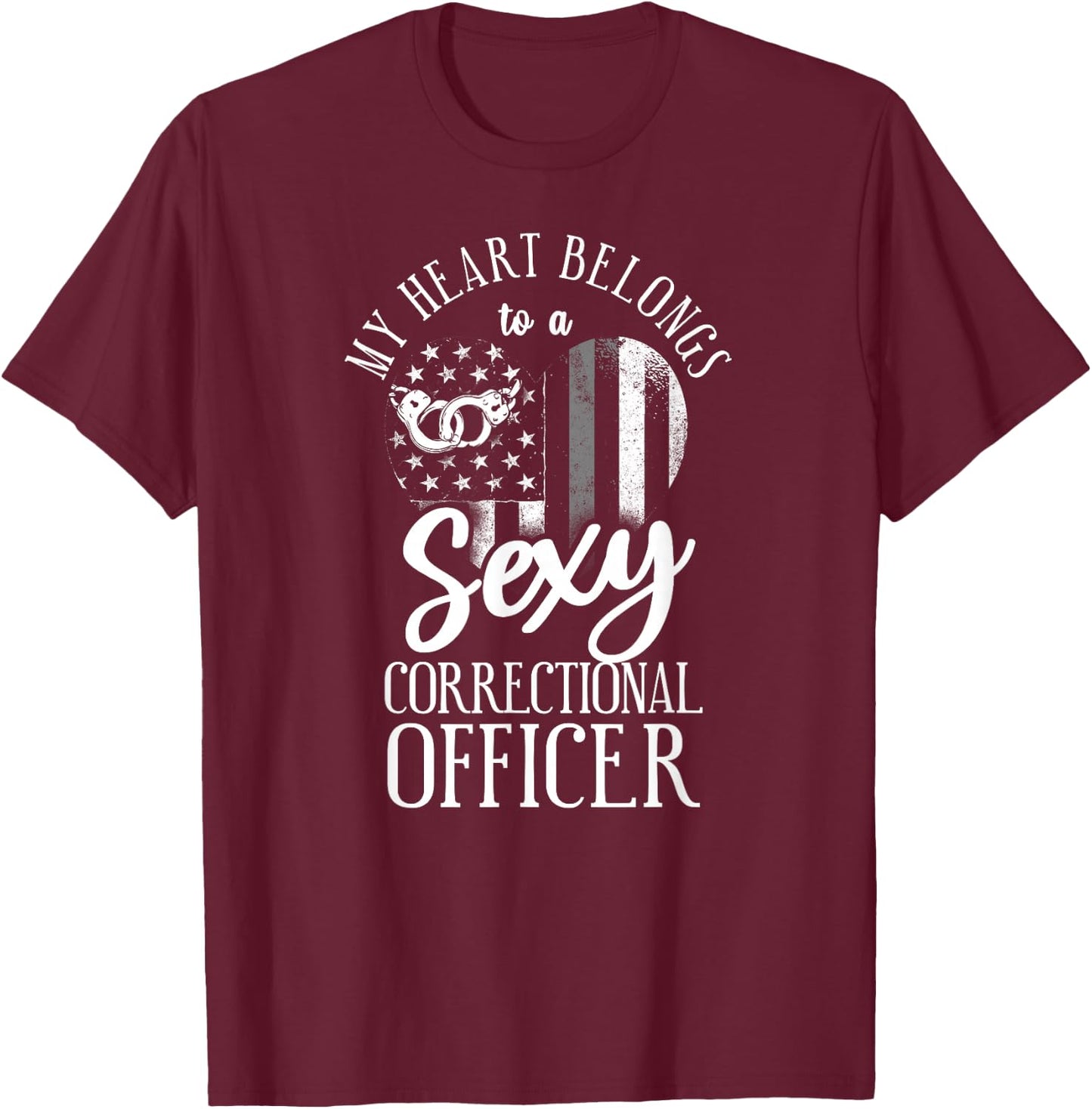 Correctional Officer Girl Girlfriend Wife Heart USA Flag T-Shirt - T-Shirt | Maroon
