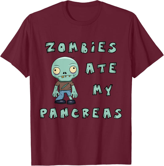 Kids Type 1 Diabetes Halloween Shirt - Zombies Ate Pancreas T-Shirt - T-Shirt | Maroon
