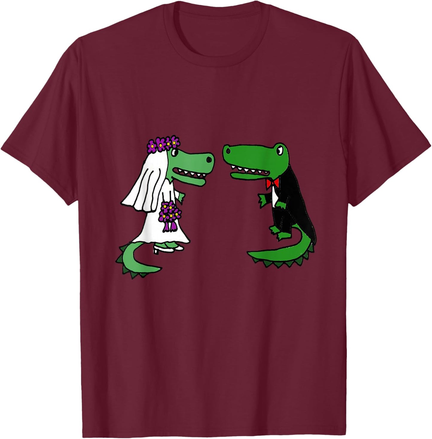 Smiletodaytees Fun Bride and Groom Alligator Wedding T-Shirt - T-Shirt | Maroon