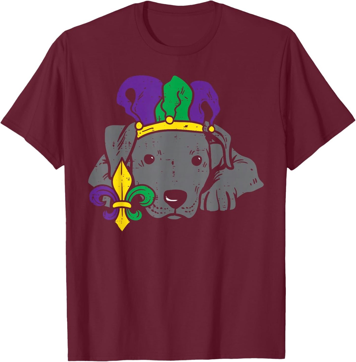 Jester Pitbull Mardi Gras Cute Pittie Dog Men Women Kids T-Shirt - T-Shirt | Maroon