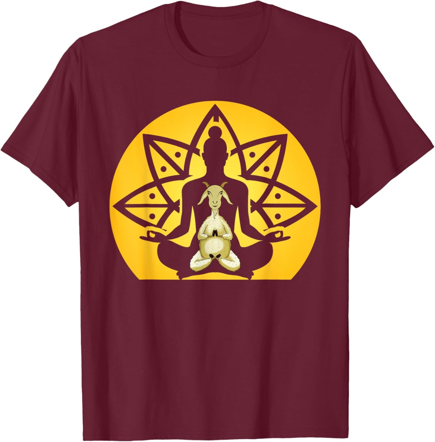 Spiritual Calm Goat Inside Buddha Meditating Yoga Yogi Pose T-Shirt - T-Shirt | Maroon