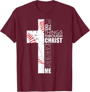 Philippians 4:13 Baseball Christian Cross Religious Verse T-Shirt - T-Shirt | Maroon