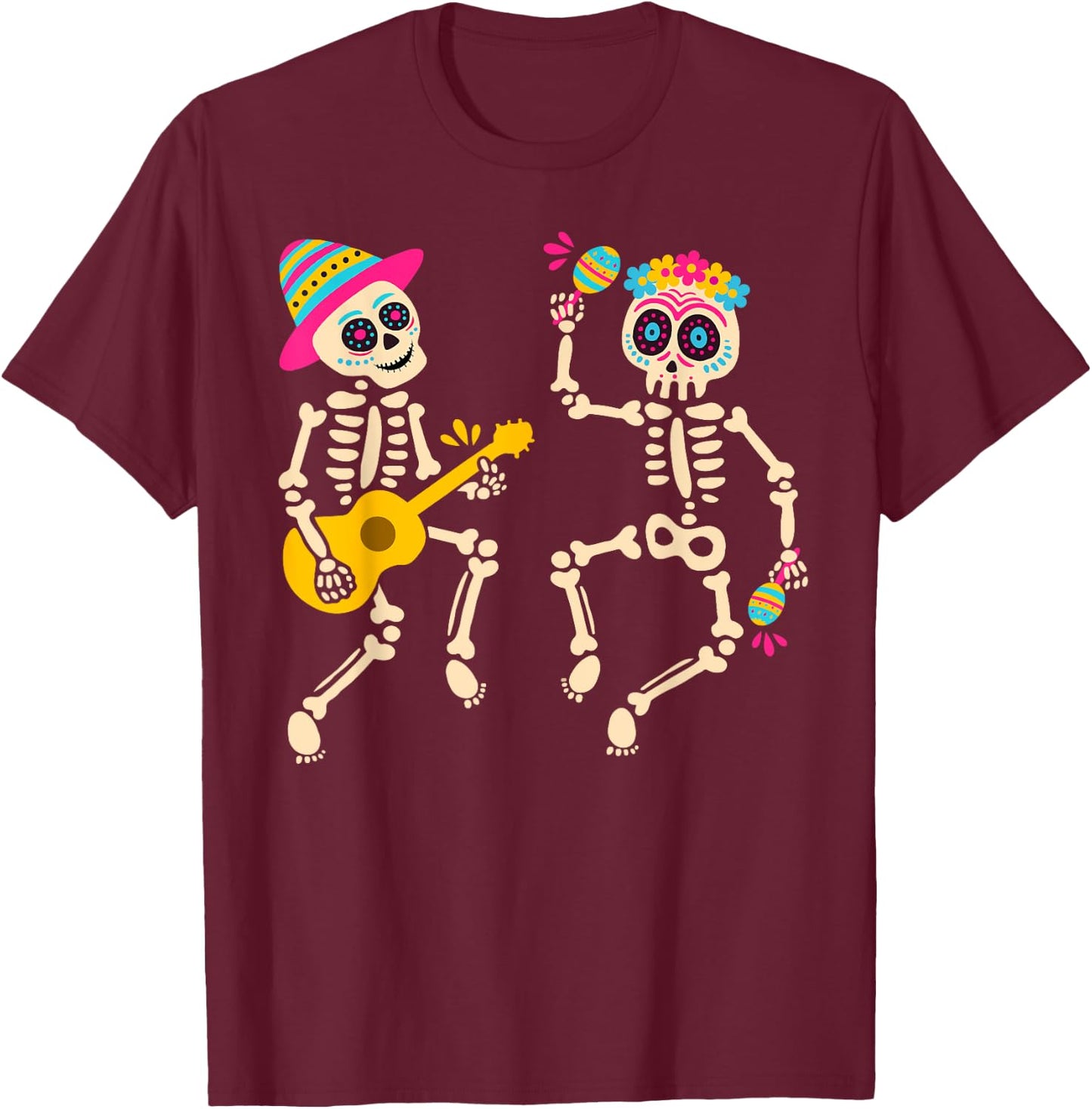 Dia De Los Muertos Skeleton Dancing Skull Day of The Dead T-Shirt - T-Shirt | Maroon