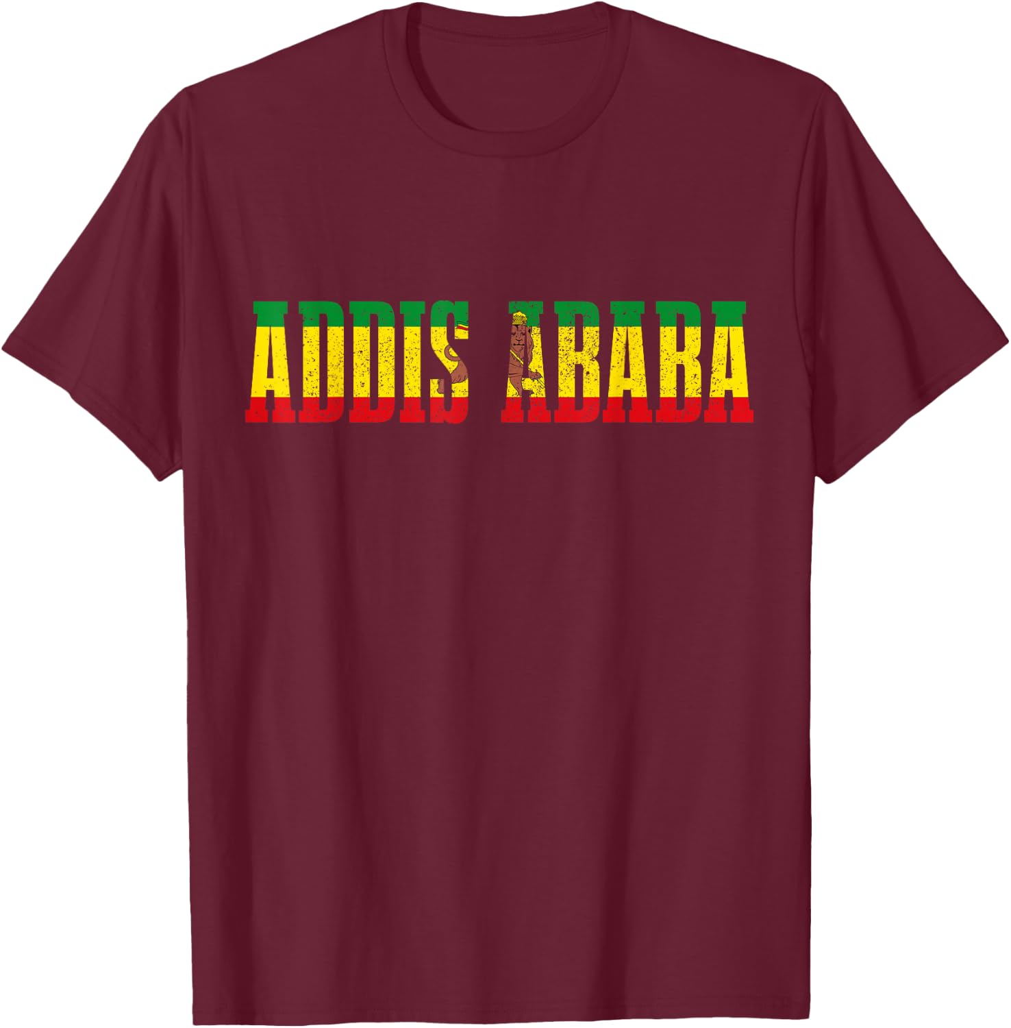 Addis Ababa Ethiopia Pride Ethiopian Flag Roots Lion T-Shirt - T-Shirt | Maroon