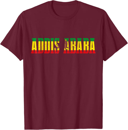 Addis Ababa Ethiopia Pride Ethiopian Flag Roots Lion T-Shirt - T-Shirt | Maroon