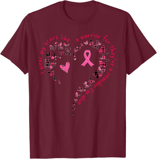 Butterfly Heart I Wear My Scars Like A Warrior Breast Cancer T-Shirt - T-Shirt | Maroon